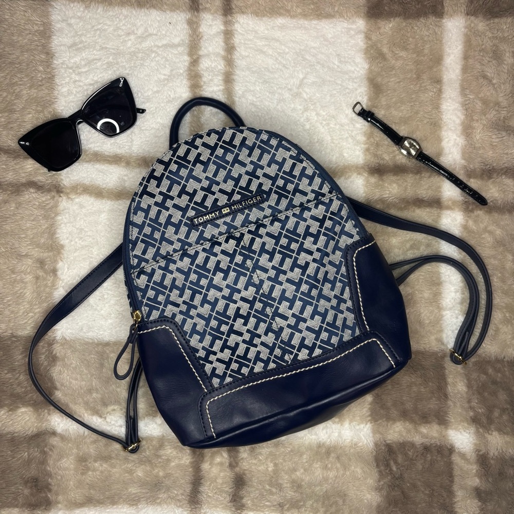 Tommy Hilfiger Blue and White Patterned Backpack
